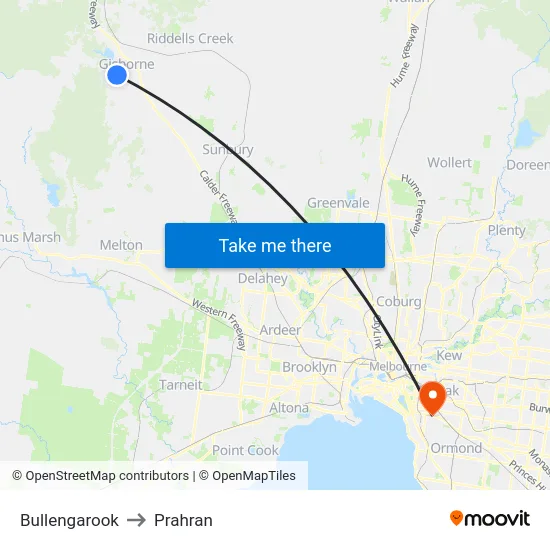 Bullengarook to Prahran map