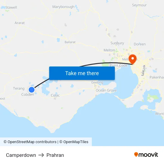 Camperdown to Prahran map