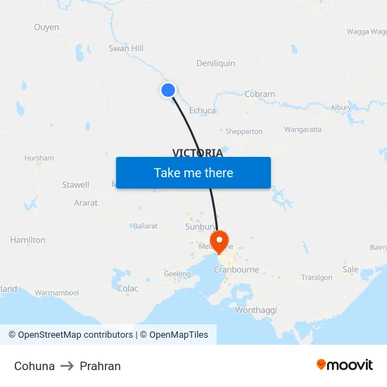 Cohuna to Prahran map
