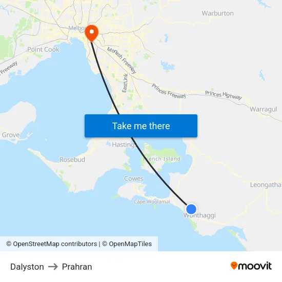Dalyston to Prahran map