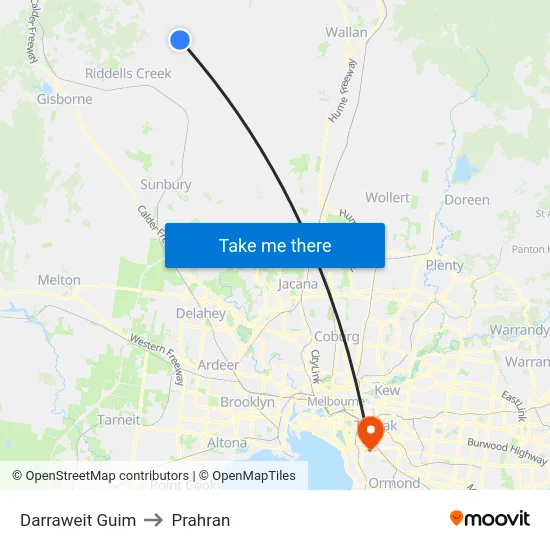 Darraweit Guim to Prahran map