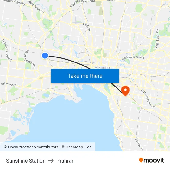 Sunshine Station to Prahran map