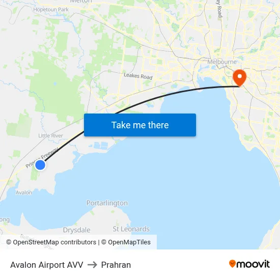 Avalon Airport AVV to Prahran map