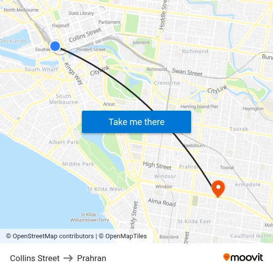 Collins Street to Prahran map