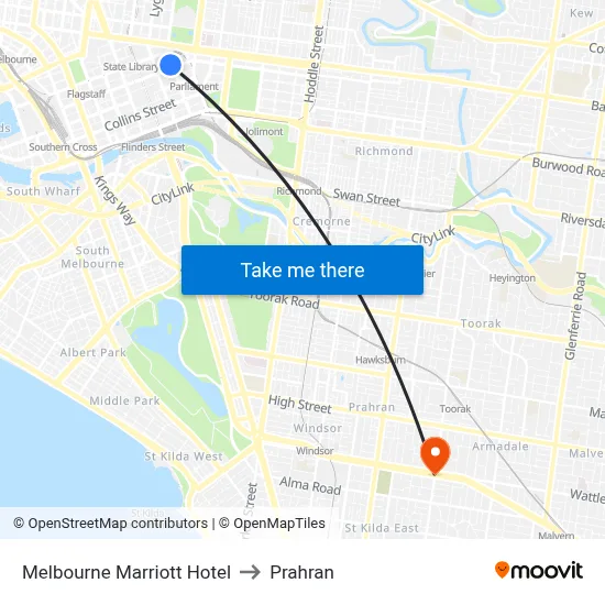 Melbourne Marriott Hotel to Prahran map