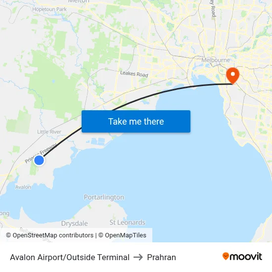 Avalon Airport/Outside Terminal to Prahran map