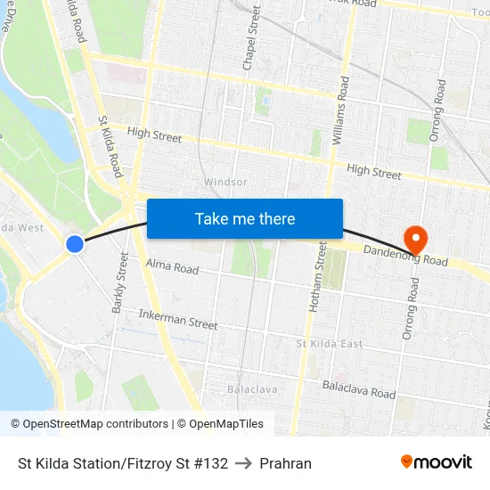 St Kilda Station/Fitzroy St #132 to Prahran map