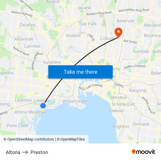 Altona to Preston map