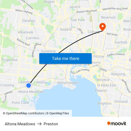 Altona Meadows to Preston map