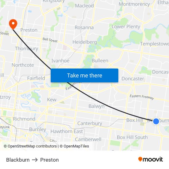 Blackburn to Preston map