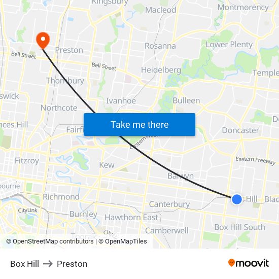 Box Hill to Preston map