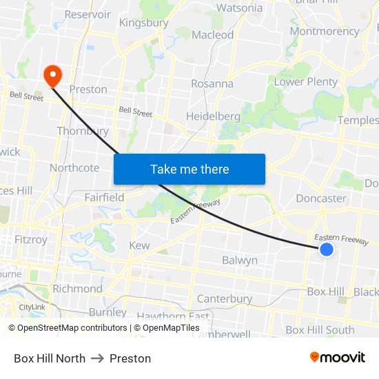 Box Hill North to Preston map