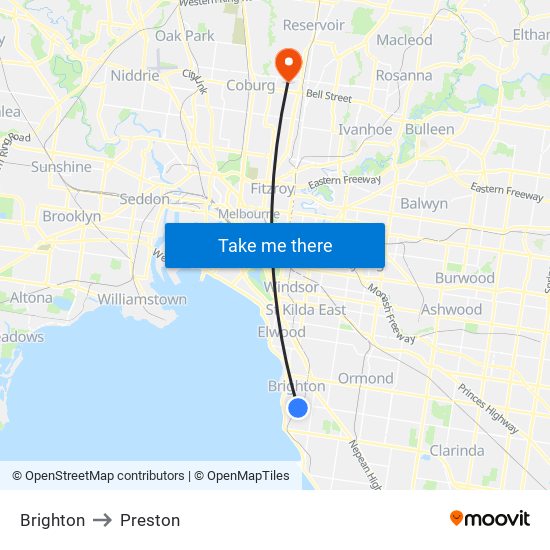 Brighton to Preston map