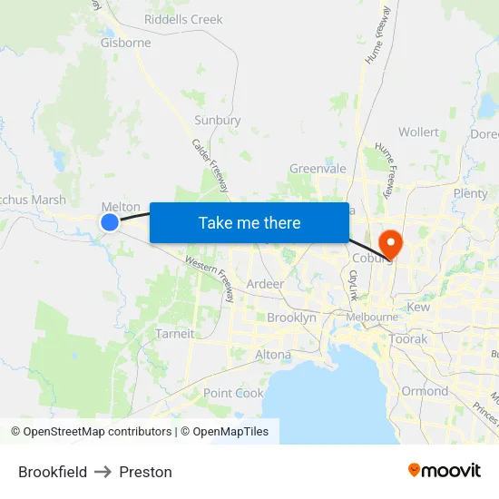Brookfield to Preston map