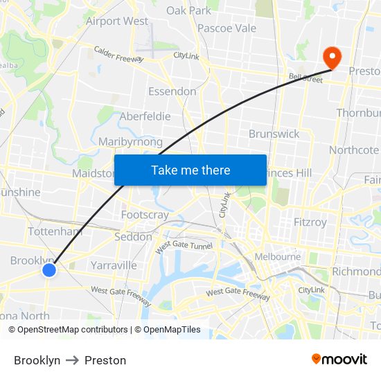 Brooklyn to Preston map