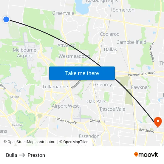 Bulla to Preston map