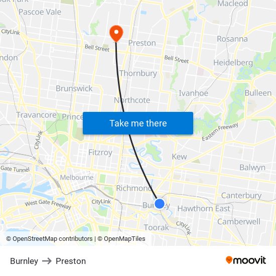 Burnley to Preston map