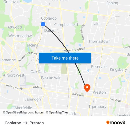 Coolaroo to Preston map