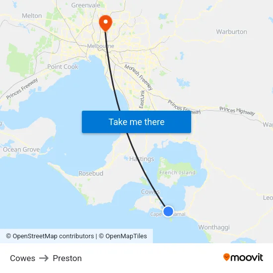 Cowes to Preston map