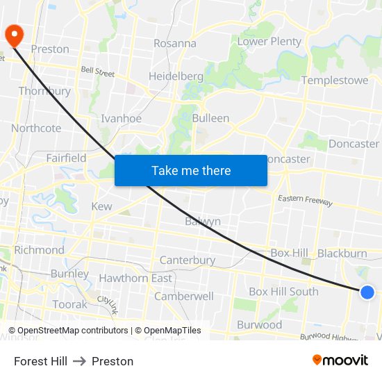 Forest Hill to Preston map