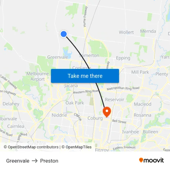 Greenvale to Preston map