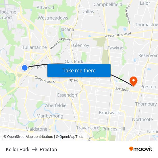 Keilor Park to Preston map