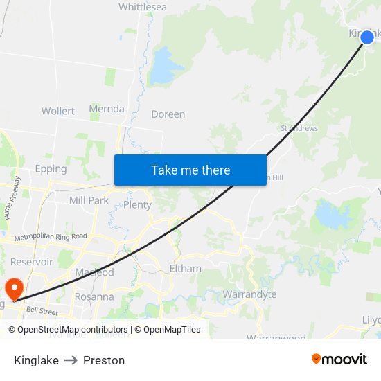 Kinglake to Preston map