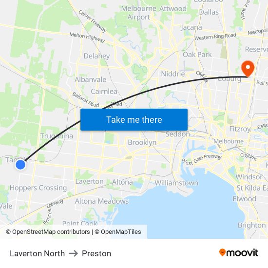 Laverton North to Preston map