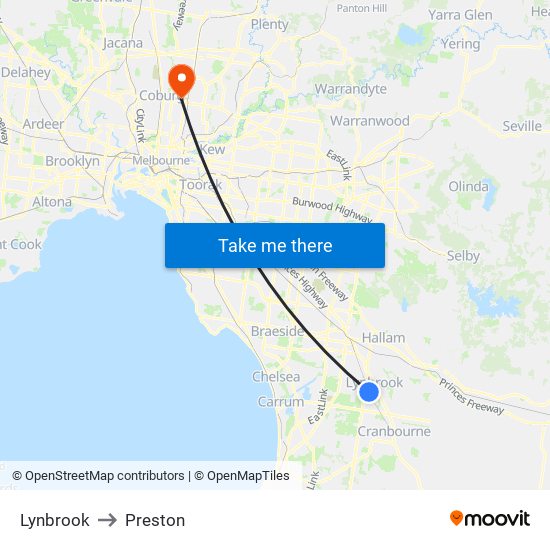 Lynbrook to Preston map