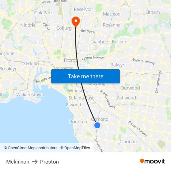Mckinnon to Preston map
