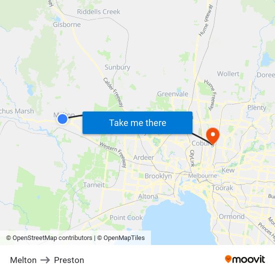 Melton to Preston map