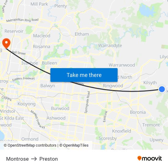 Montrose to Preston map