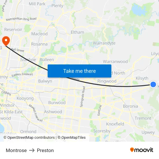Montrose to Preston map