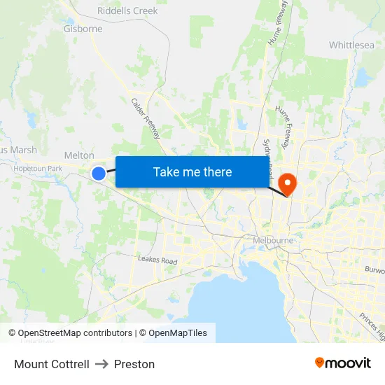Mount Cottrell to Preston map