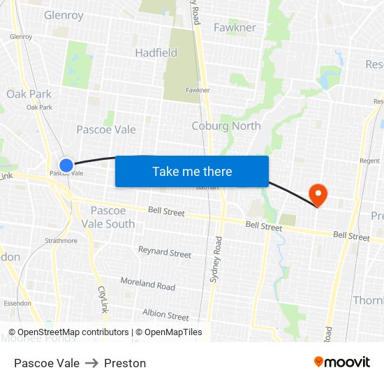 Pascoe Vale to Preston map