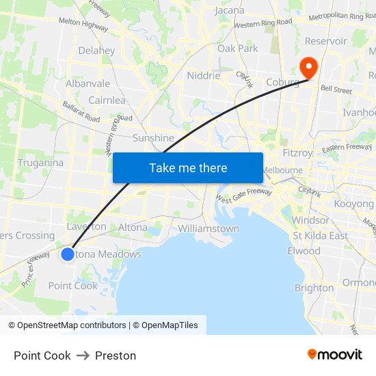 Point Cook to Preston map