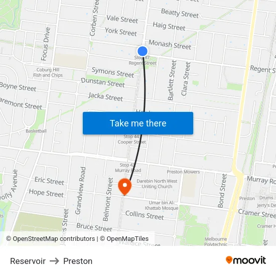 Reservoir to Preston map