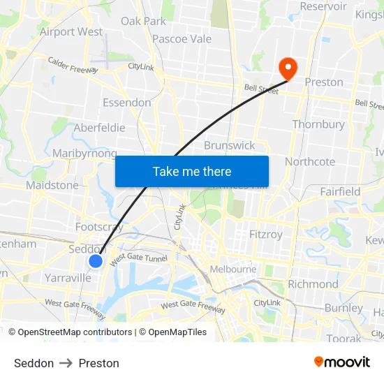 Seddon to Preston map