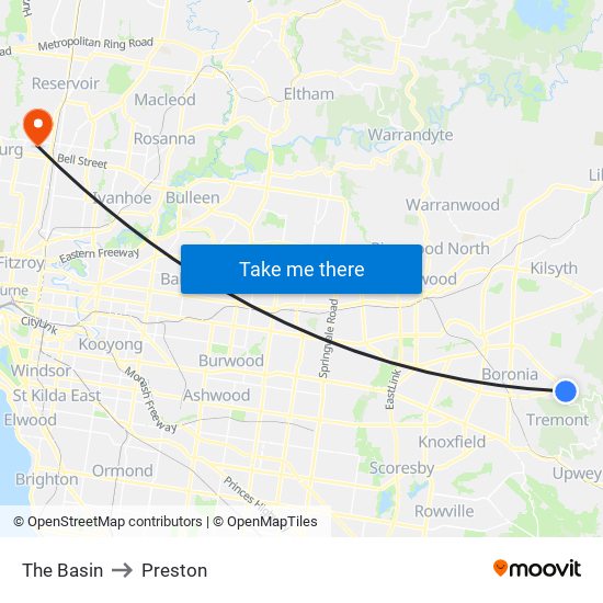 The Basin to Preston map