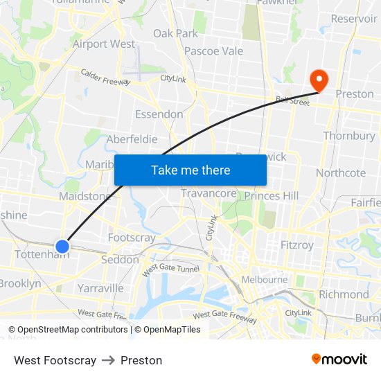 West Footscray to Preston map