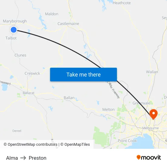 Alma to Preston map