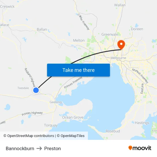 Bannockburn to Preston map
