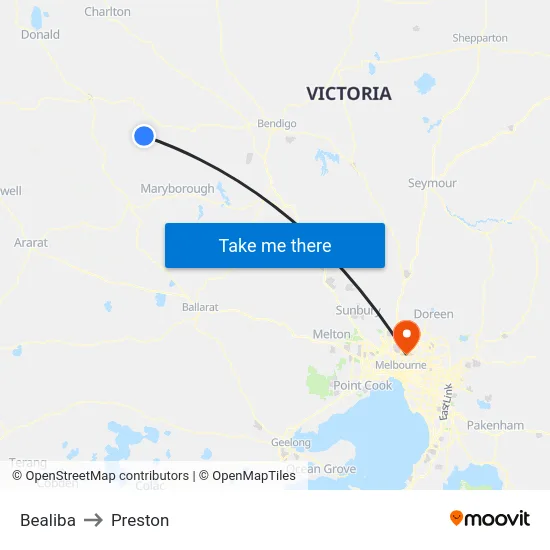 Bealiba to Preston map