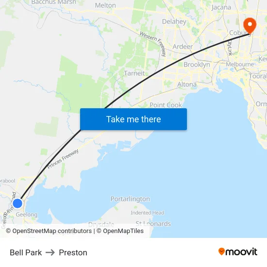 Bell Park to Preston map