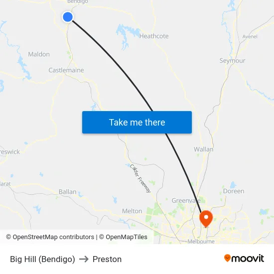 Big Hill (Bendigo) to Preston map