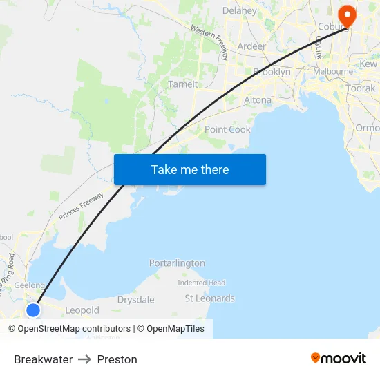 Breakwater to Preston map
