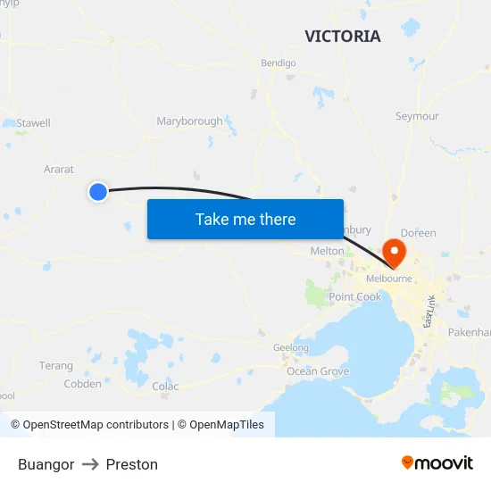 Buangor to Preston map