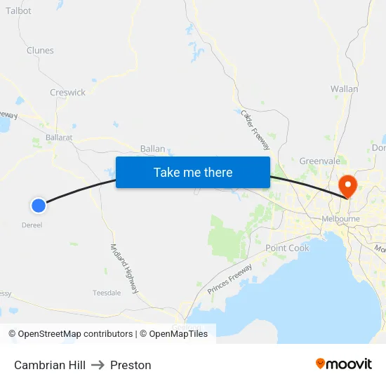 Cambrian Hill to Preston map