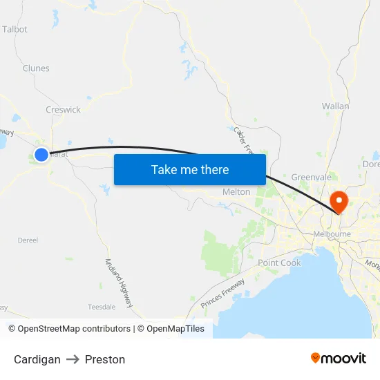 Cardigan to Preston map