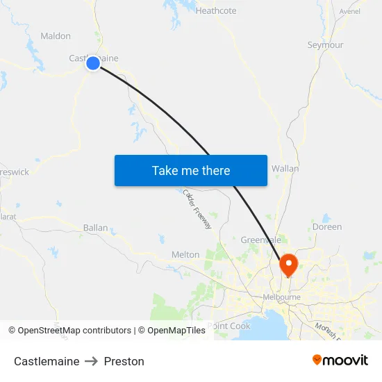 Castlemaine to Preston map